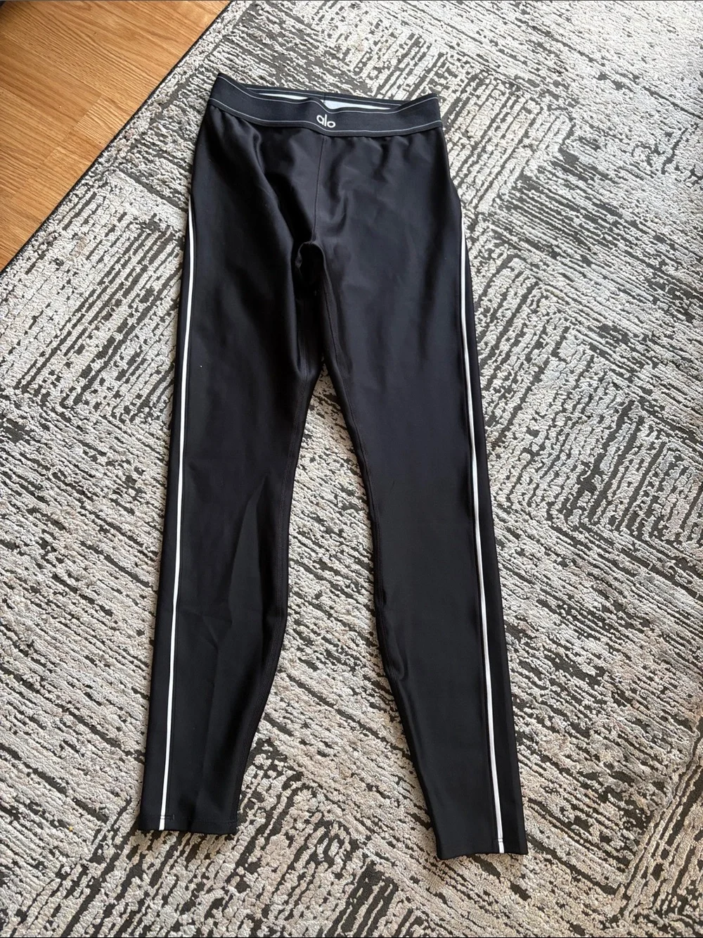 ALO Yoga Black Leggings with White Side Stripes